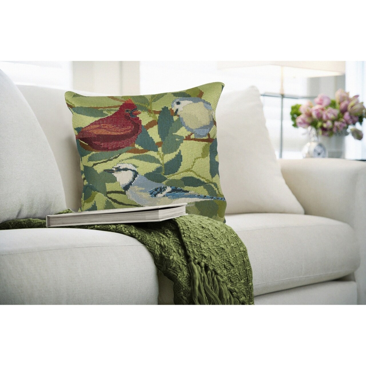 The Rug Department Liora Manne Marina Three Birds Of A Feather Indoor Outdoor Decorative Pillow Green